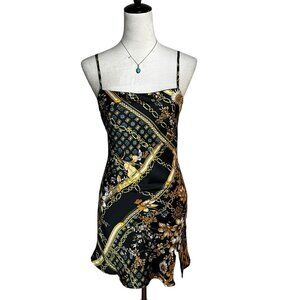 Princess Polly Chain & Floral Satin Lucci Slip Mini Dress 2 Clubwear Square Neck